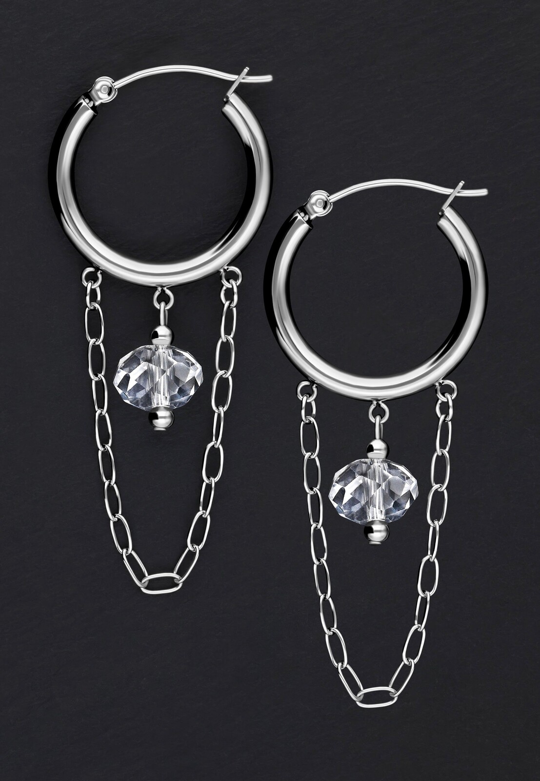 Wildcat - Edgy White Stone Hoops Silver - Earrings