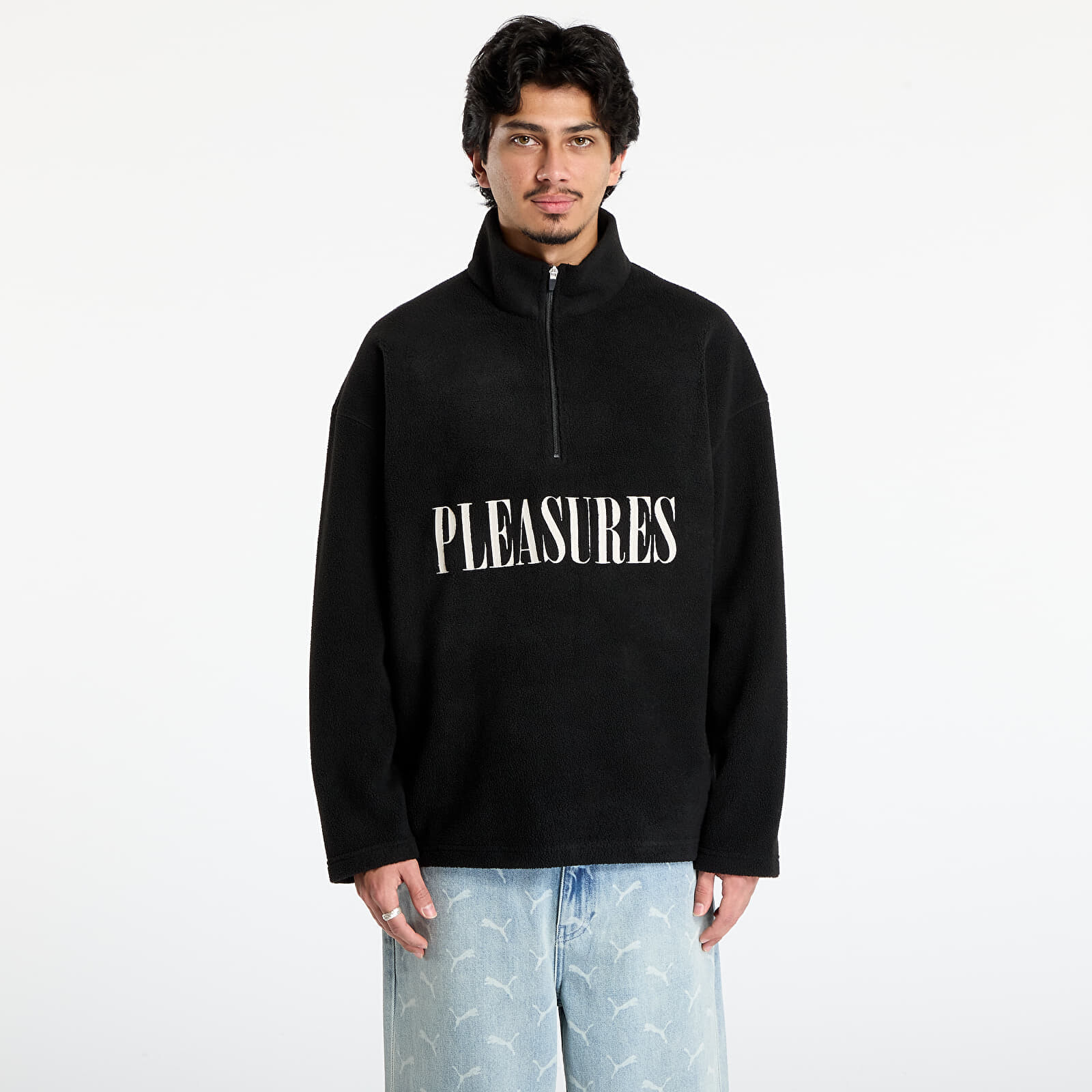 Sweatshirt PLEASURES Onyx Half Zip Polar Fleece Black XL