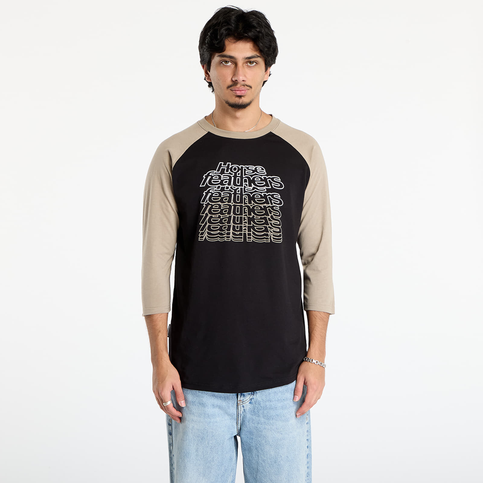 T-shirt Horsefeathers Rollin Raglan T-Shirt Black/ Taupe M