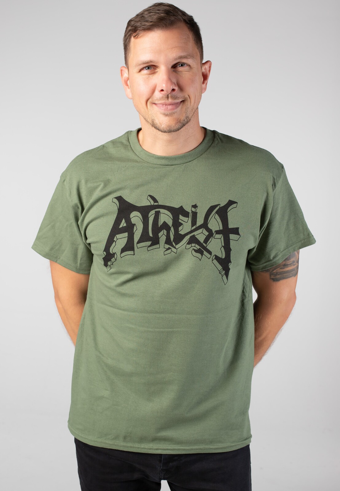 Atheist - Black Logo Military Greeen - T-Shirt - green - L - 100% Cotton,Jersey