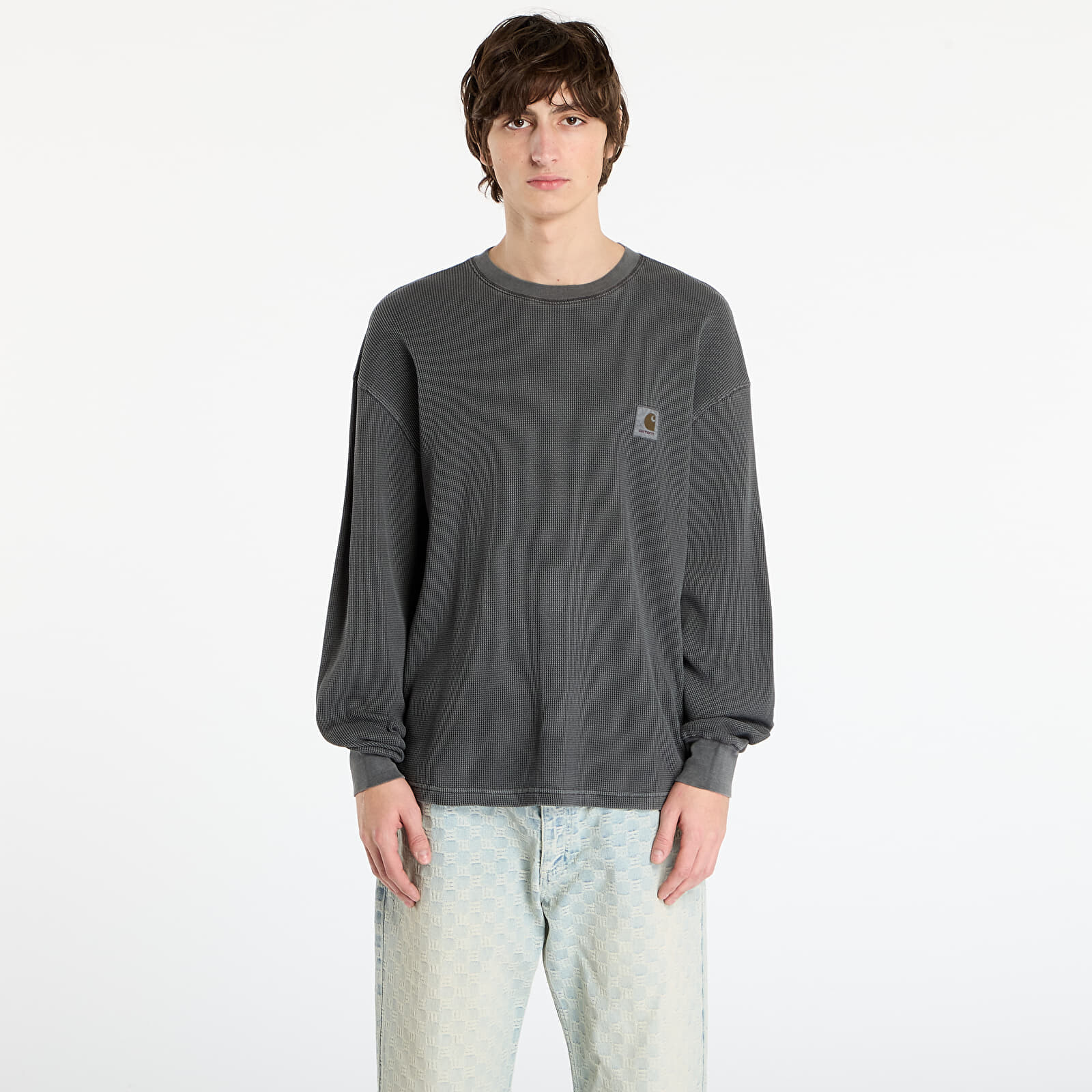 T-shirt Carhartt WIP L/S Vista Waffle T-Shirt UNISEX Black Garment Dyed XXL