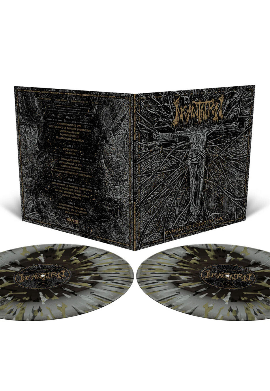 Incantation - Onward To Golgotha Live Ltd. Metallic Silver/Black Ice w/ Gold/Silver - Splattered 2 Vinyl