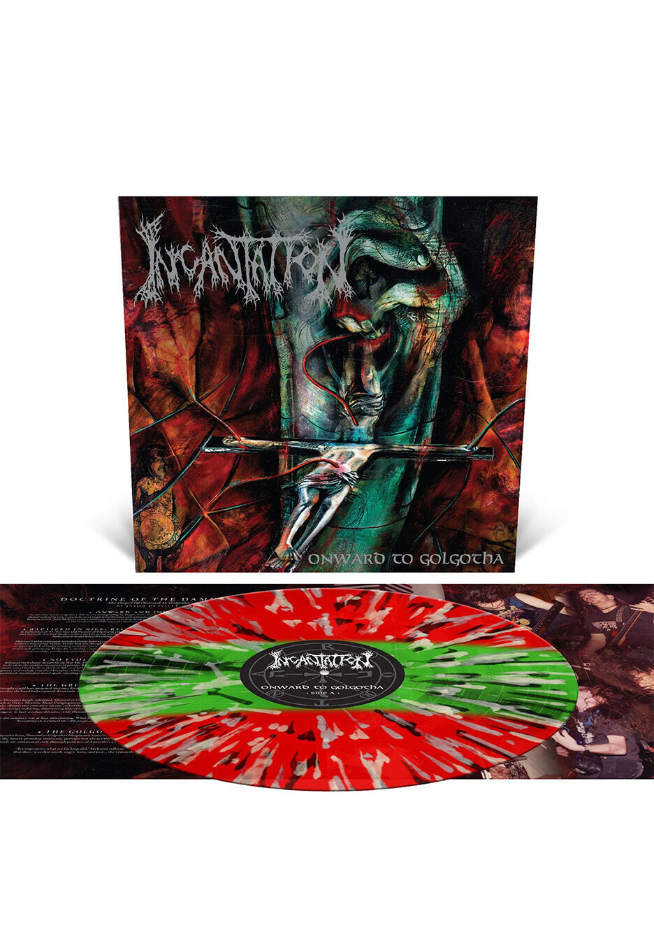 Incantation - Onward To Golgotha Ltd. Blood Red/Emerald Green Tri Stripe w/ Black/White - Splattered Vinyl