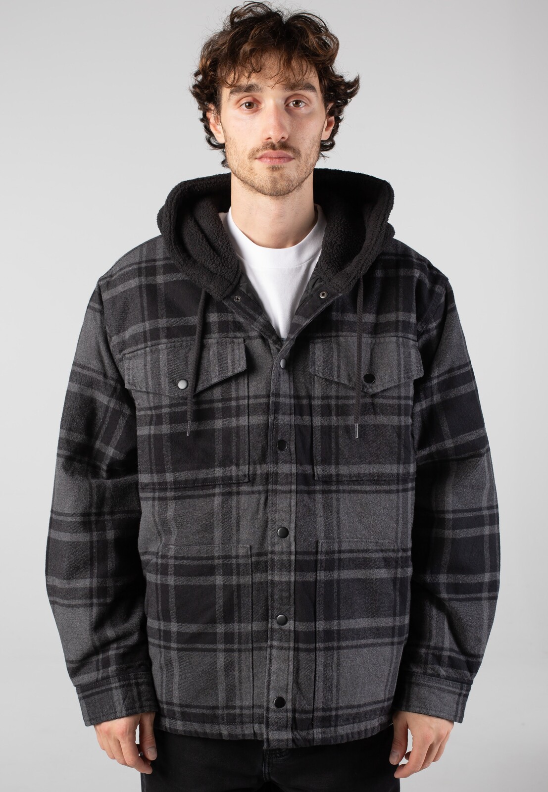 Vans - Piedmont Hooded Plaid Black/Asphalt Heather - Jacket