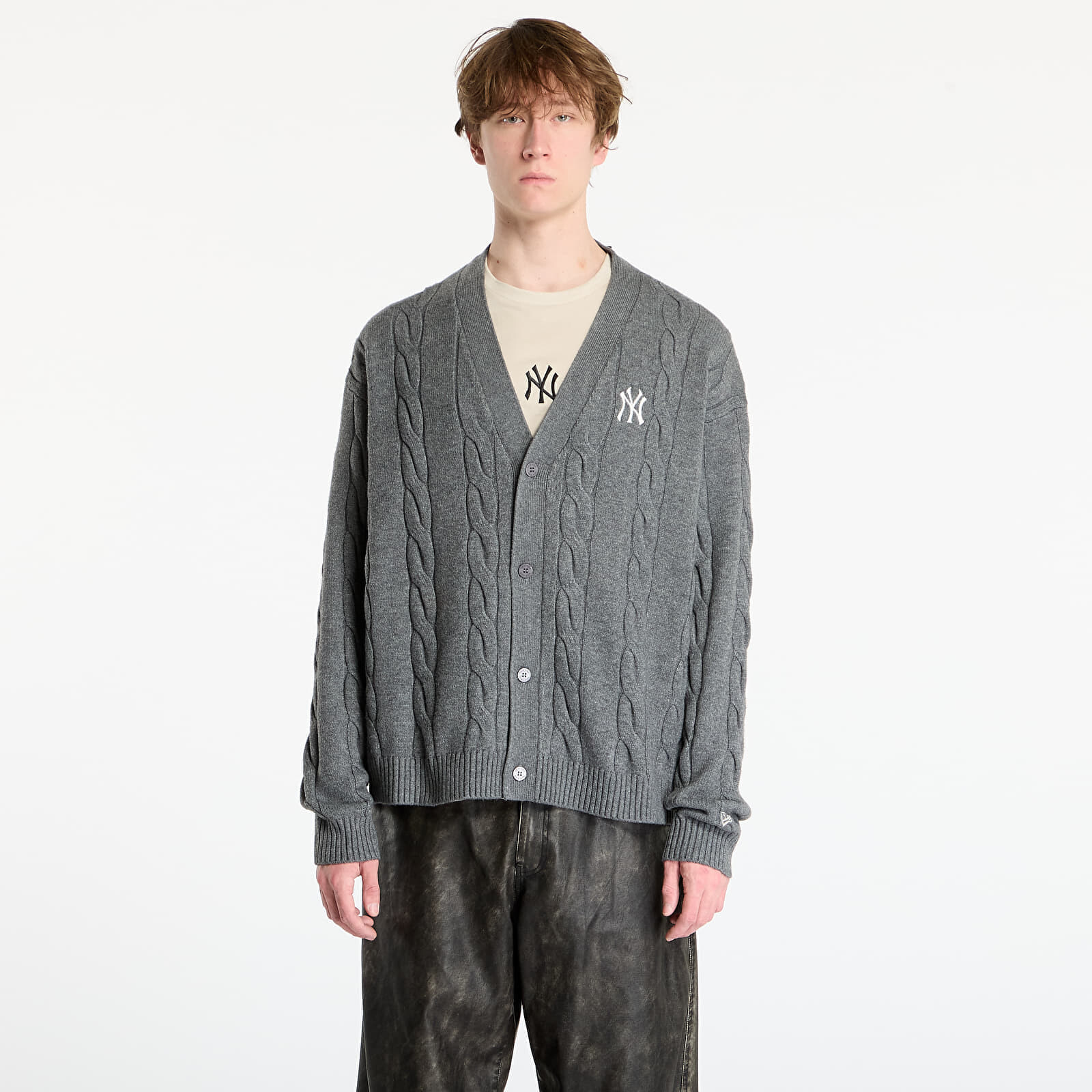 Sweater New Era MLB Knit Cardigan New York Yankees UNISEX Graphite/dark Graphite L