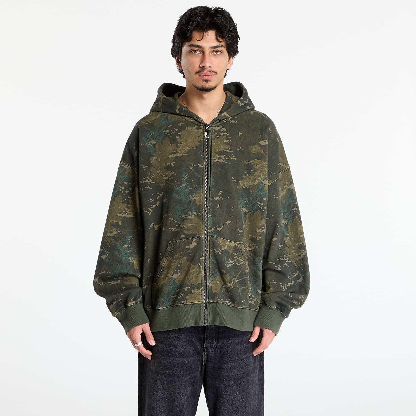 Sweatshirt Carhartt WIP Hooded Benton Sweat Jacket UNISEX Camo Combi/ Green Garment Dyed S