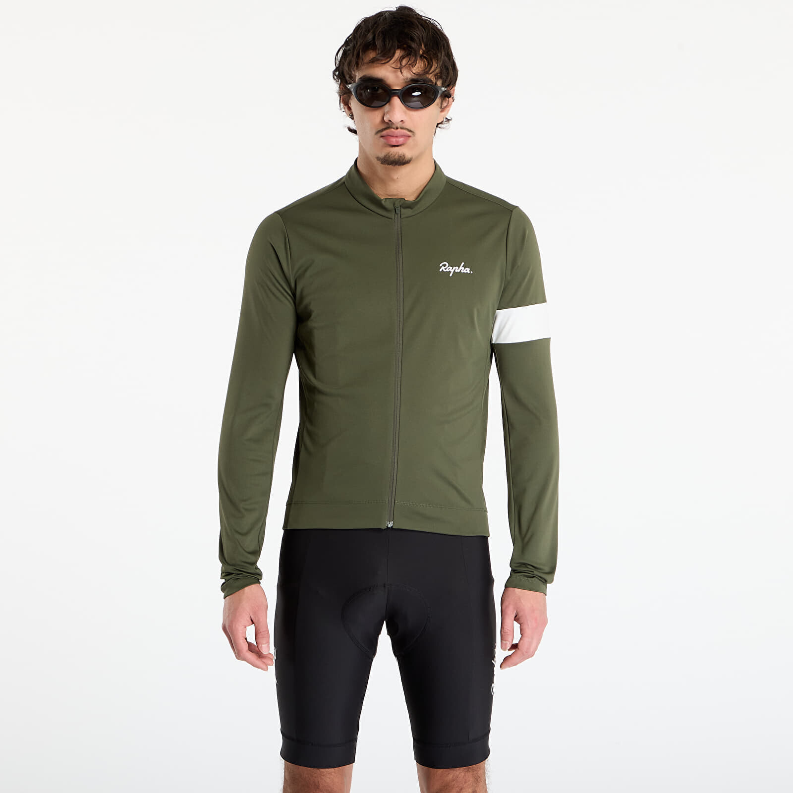 Jersey Rapha Men's Core Thermal Long Sleeve Jersey Dark Green/ White L