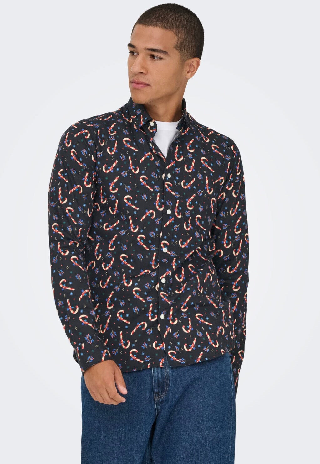 Only & Sons - Elf Xmas AOP Slim Poplin Black - Shirt