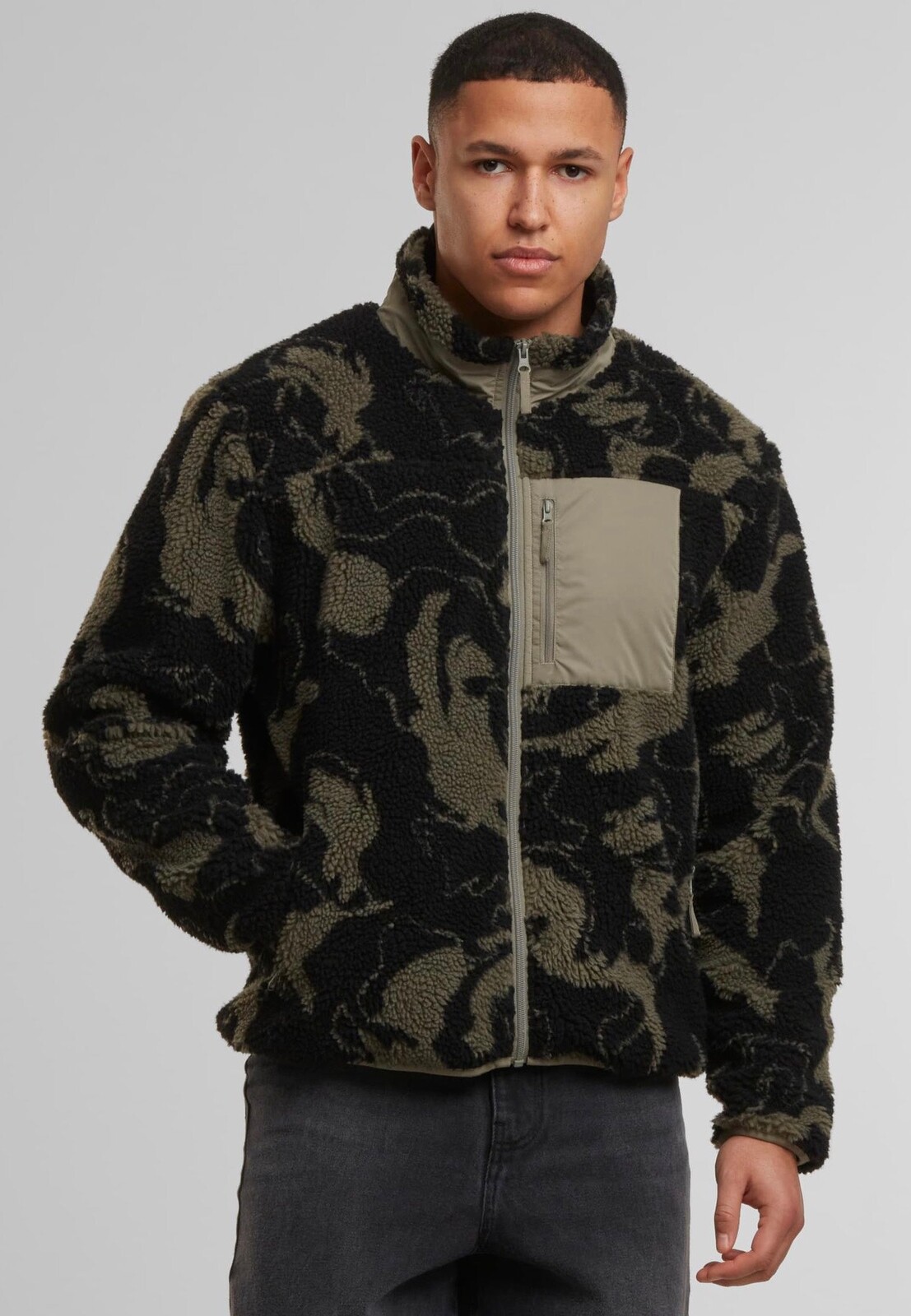 Urban Classics - Pattern Teddy Oliveswirl - Jacket - gid://shopify/Metaobject/123897741549 - L - 100% Polyester,Fleece