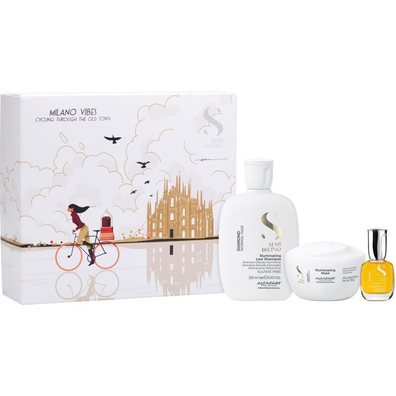 Alfaparf Milano Semi di Lino Diamond Holiday Kit gift set for shiny and soft hair