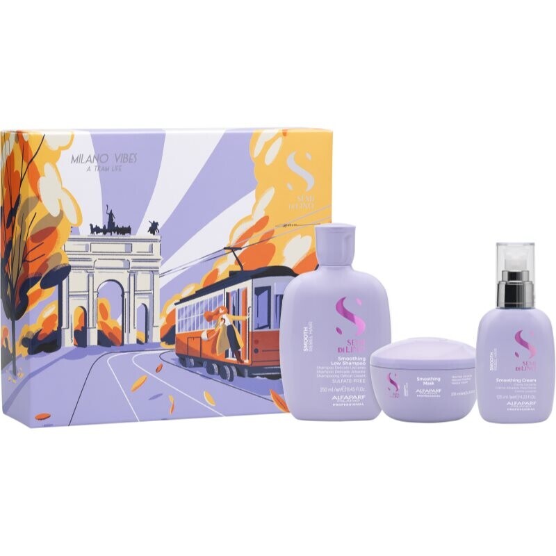 Alfaparf Milano Semi di Lino Smooth Holiday Kit gift set for unruly and frizzy hair 3 pc