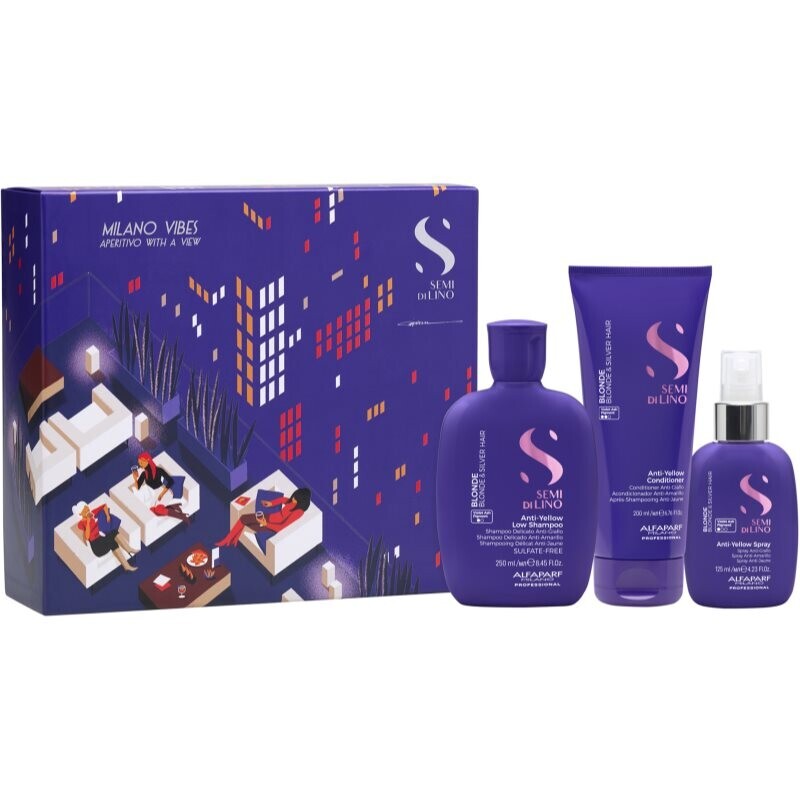 Alfaparf Milano Semi di Lino Blonde Holiday Kit gift set for blondes and highlighted hair 3 pc