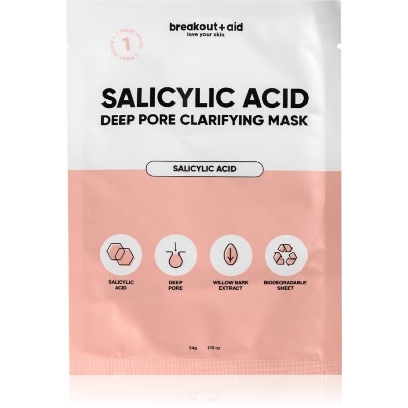 breakout + aid Salicylic Acid Deep Pore Clarifying Mask sheet mask with salicylic acid 34 g