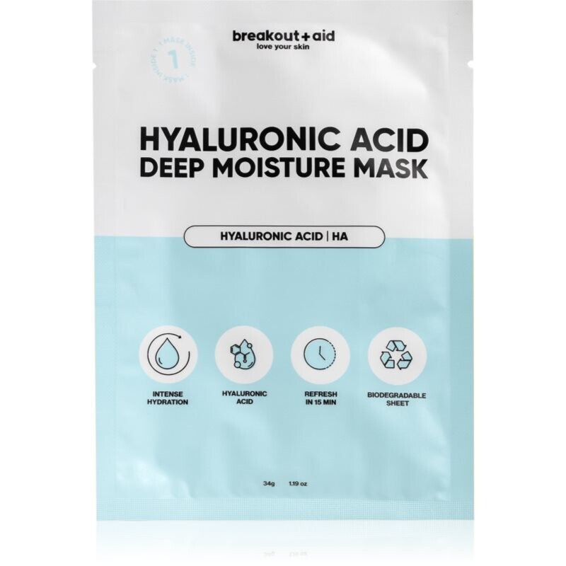 breakout + aid Hyaluronic Acid Deep Moisture Mask moisturising face sheet mask with hyaluronic acid 34 g