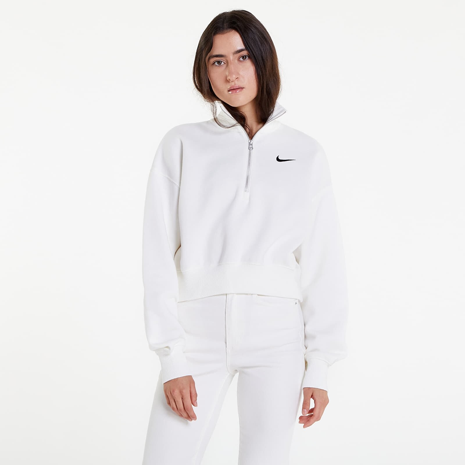 Sweatshirt Nike Sportswear Phoenix Fleece Women's 1/2-Zip Oversized Crop Sweatshirt Sail/ Black S