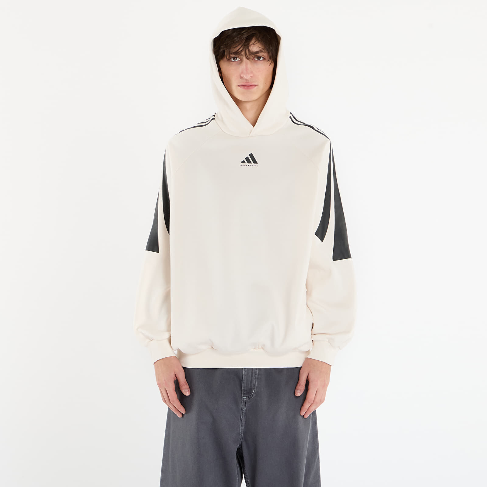 Sweatshirt adidas Basketball 3-Stripes Fleece Hoodie UNISEX Chalk White/ Black/ White XL