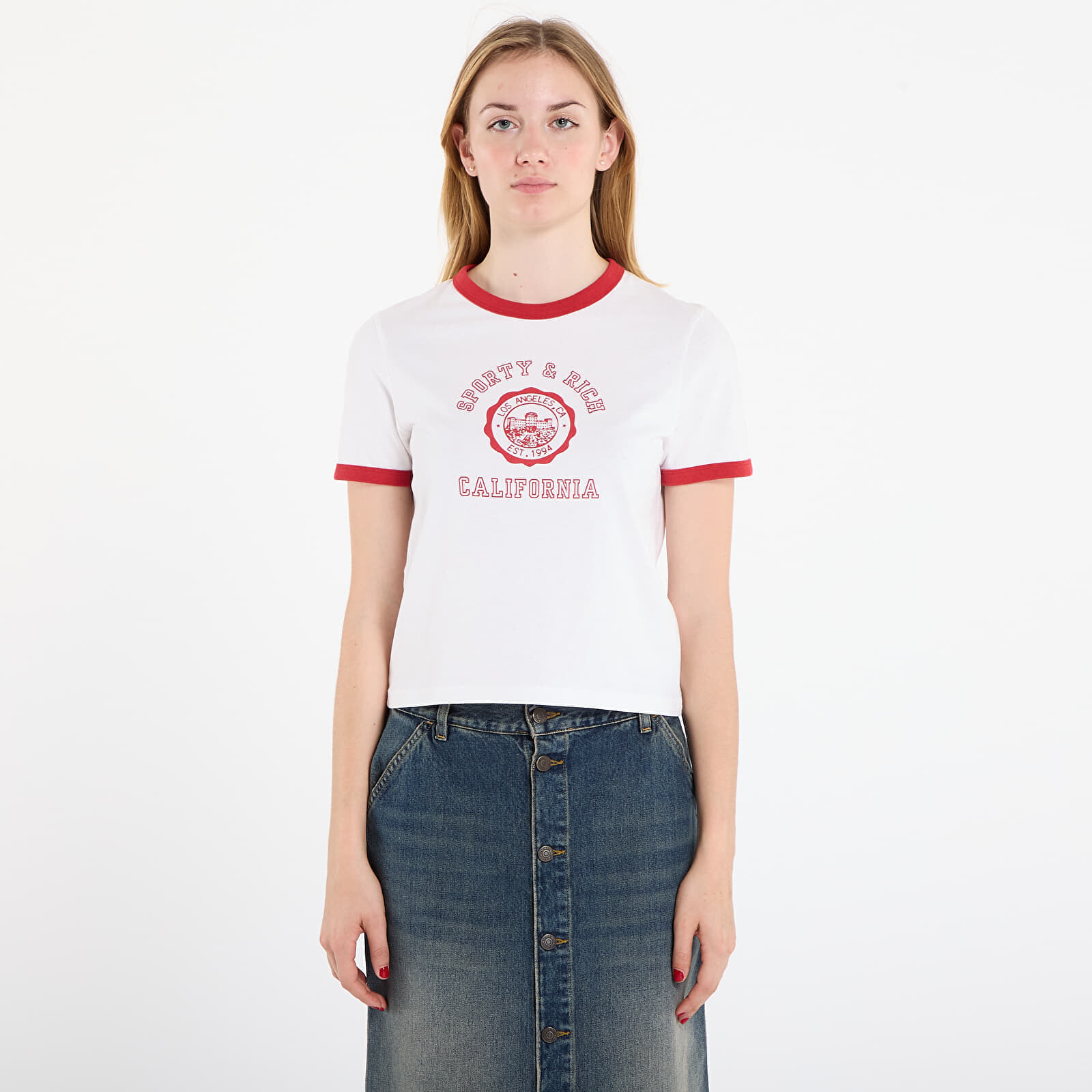 T-shirt Sporty & Rich California Emblem Ringer Tee White/ Ruby S