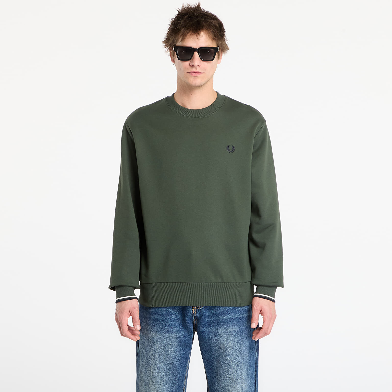 Sweatshirt FRED PERRY Crew Neck Sweatshirt Court Green/ Snow White/ Navy XL
