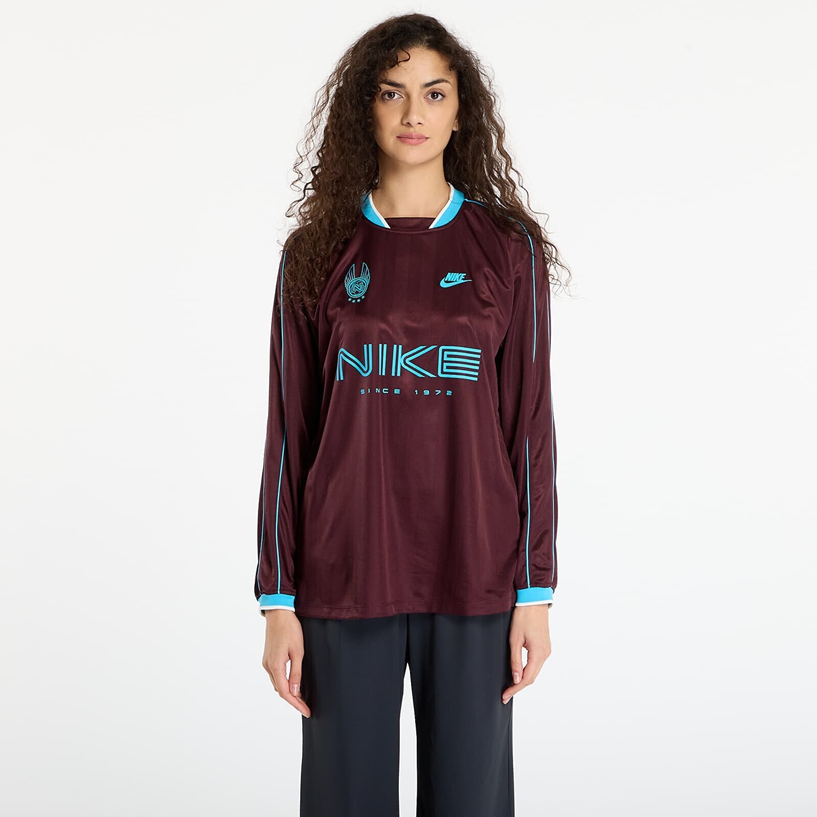 Jersey Nike Sportswear Women's Long-Sleeve Jersey Top Burgundy Crush/ Baltic Blue M