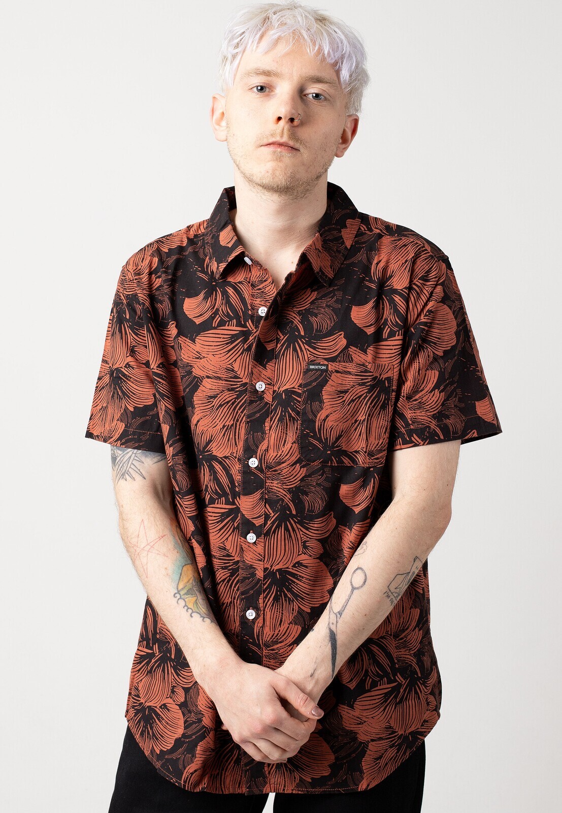 Brixton - Charter Print Washed Black/Terracotta Floral - Shirt - black - M - 65% Cotton, 30% Polyamide, 5% Elastane,Cotton