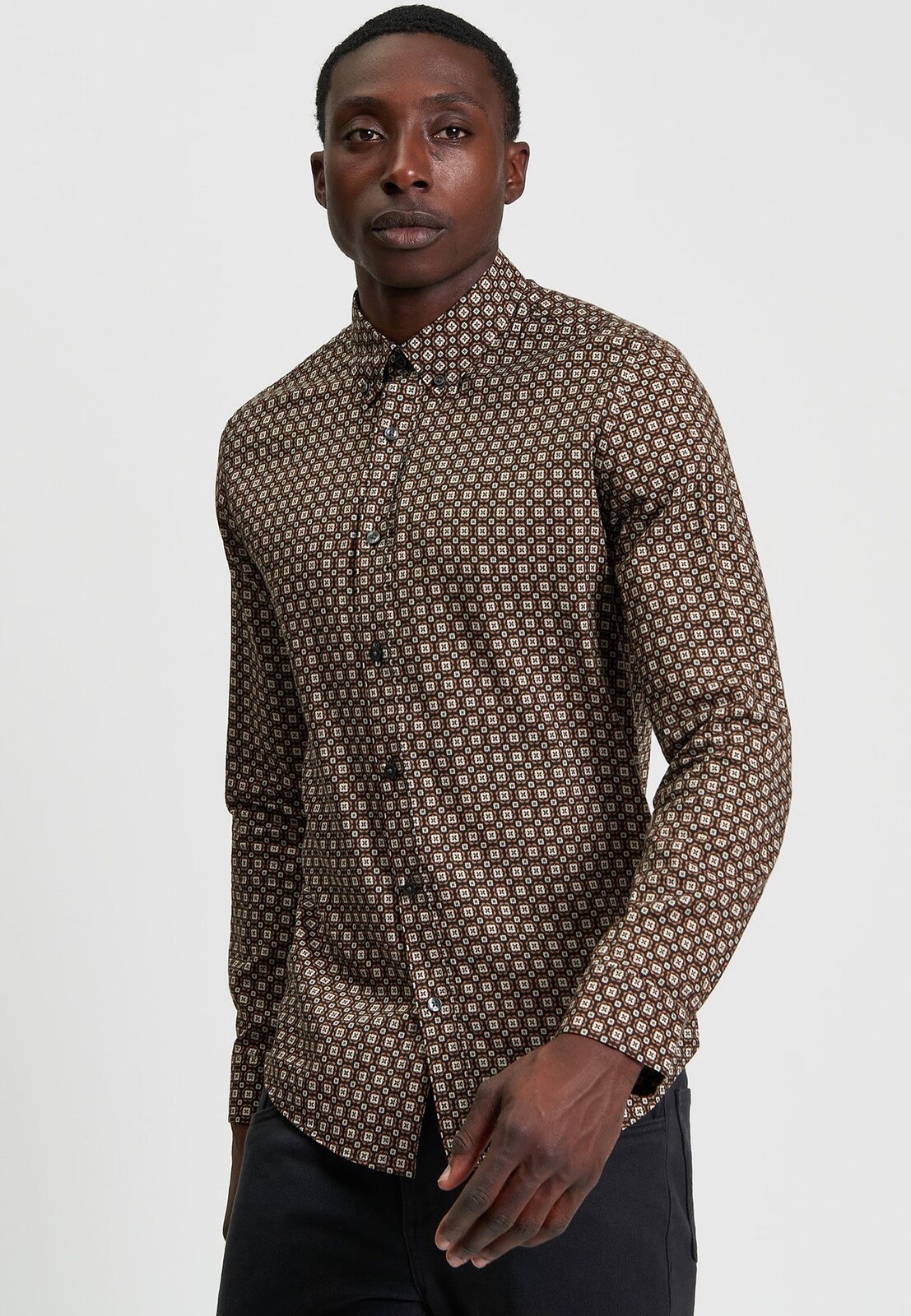 Ben Sherman - Foulard Print Bronze - Shirt - brown - L - 60% Cotton, 40% Viscose