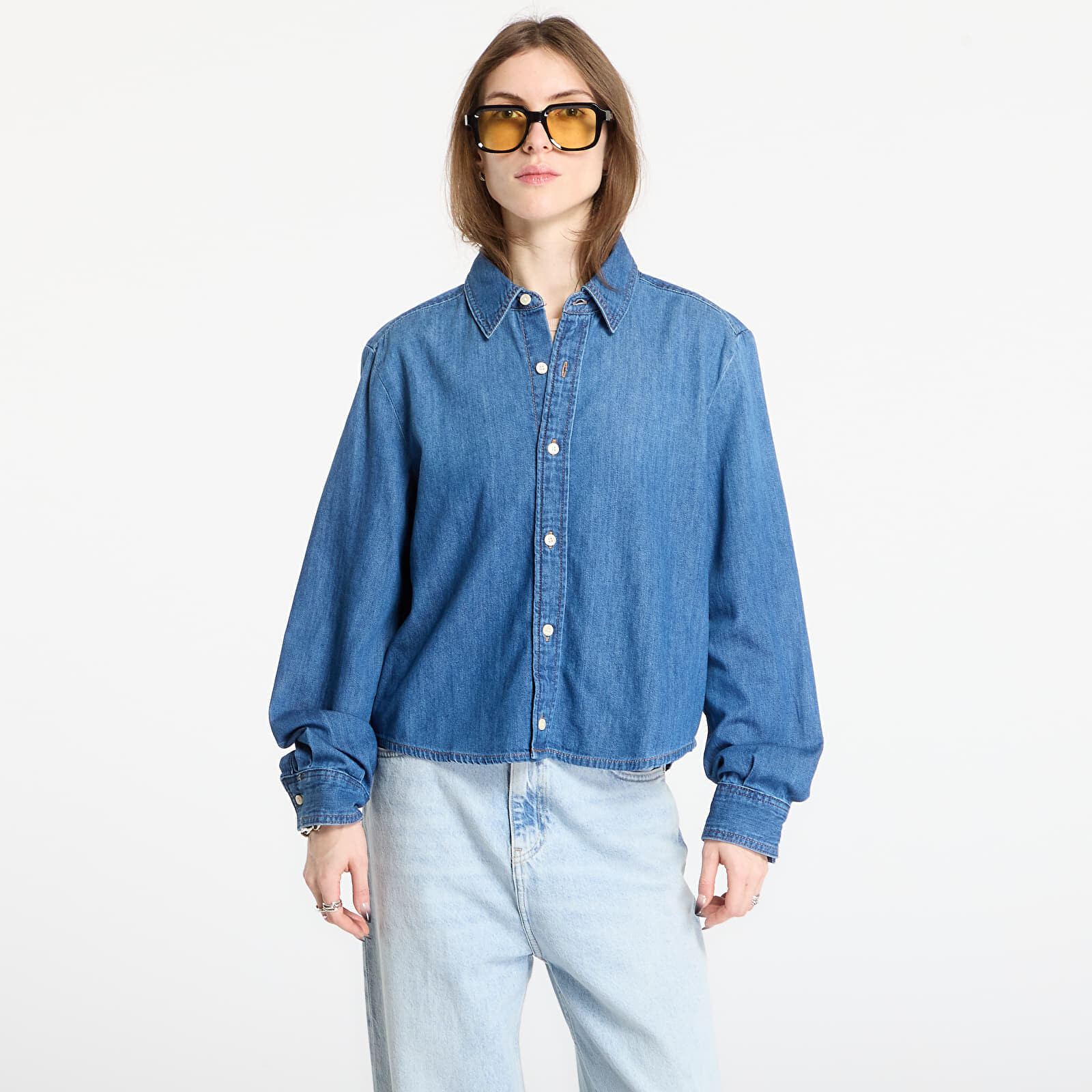 Shirt Calvin Klein Jeans Cropped Ls Shirt Blue XS
