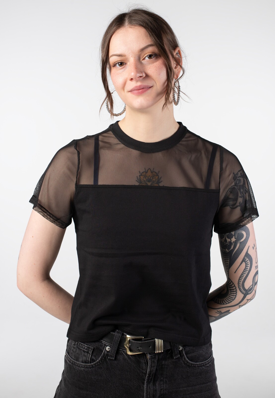 Noisy May - Malle Mesh Insert Black - Top - black - L - 100% Cotton