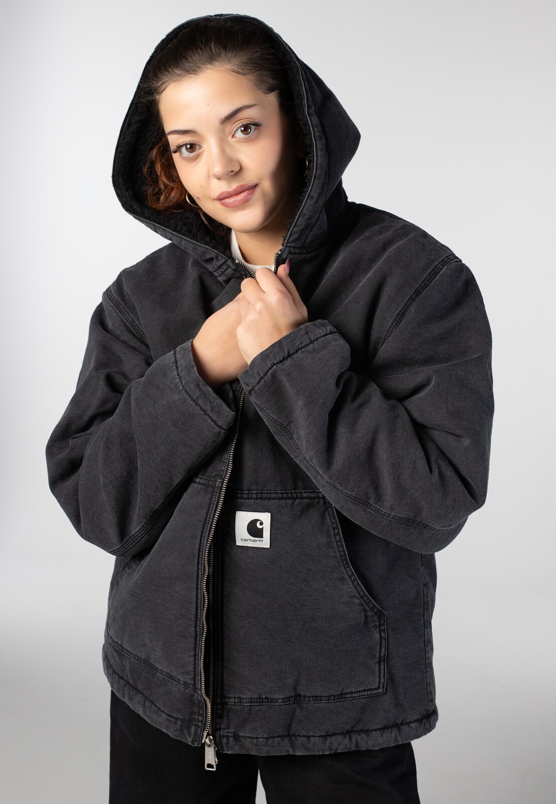 Carhartt WIP - W' Hooded Mitch Dusky Canvas Black - Jacket - black - S - 100% Cotton