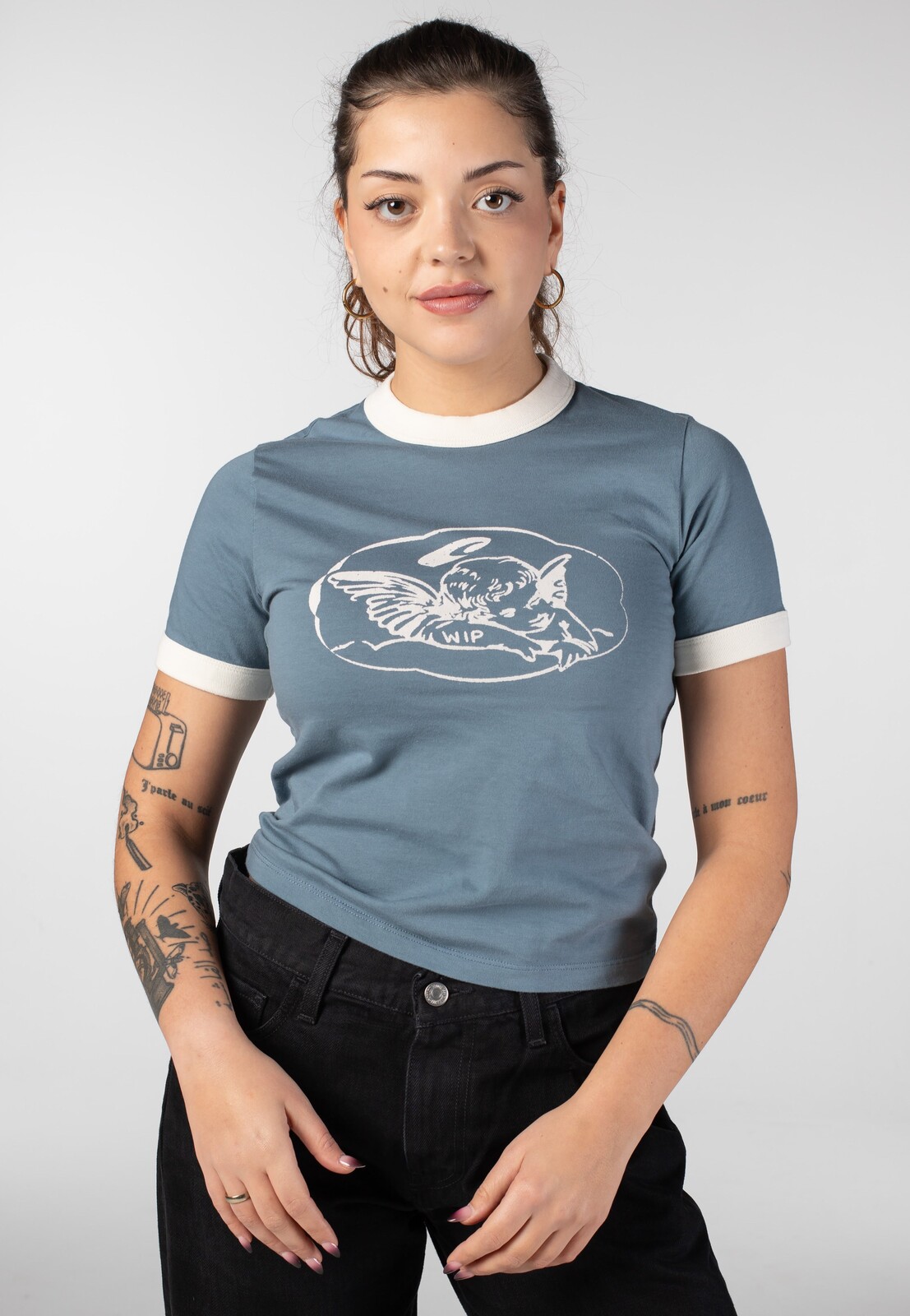 Carhartt WIP - W' Reminiscing Ringer Heavy Stone Wash Velvet Blue - T-Shirt - blue - L - 100% Organic Cotton,Jersey