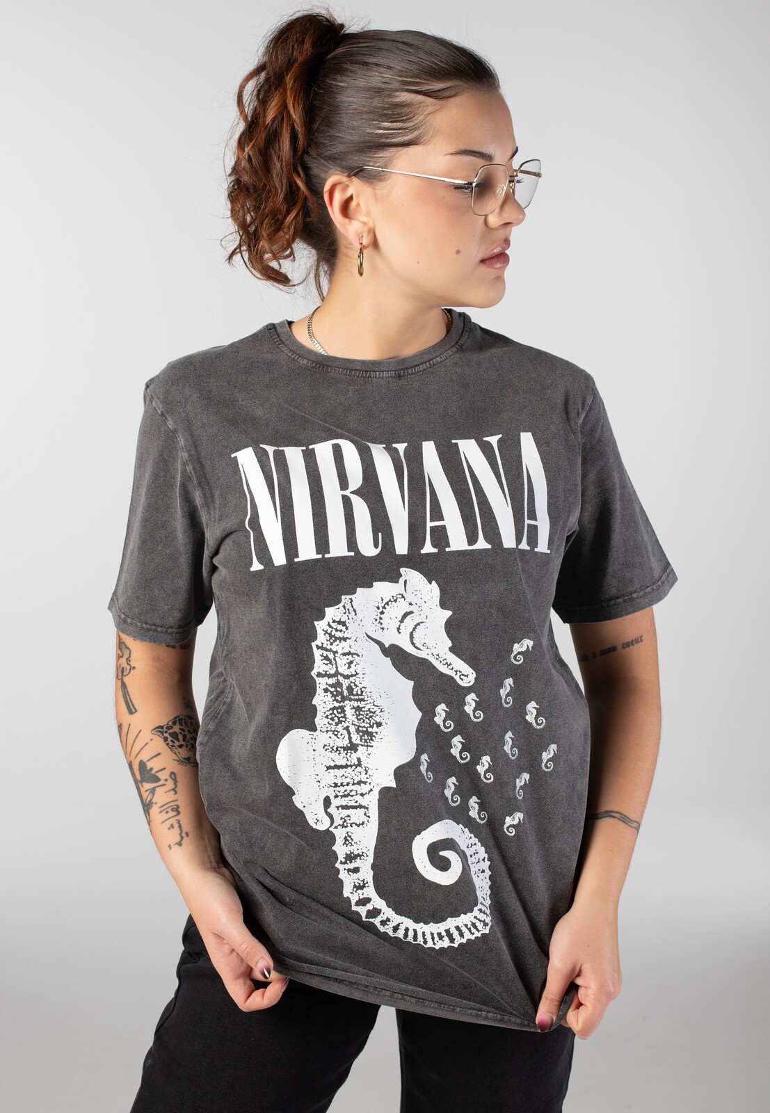 Nirvana - Seahorse Mono Logo Washed - T-Shirt - grey - S - 100% Cotton