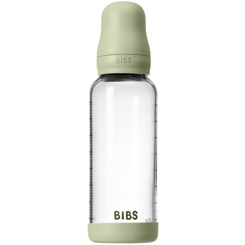 BIBS Baby Glass Bottle Silicone anti-colic bottle with a silicone spout Sage 240 ml