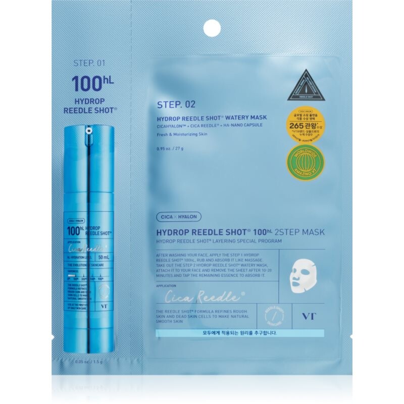 VT Cosmetics Hydrop Reedle Shot 100hL 2 Step Mask intense hydrating mask for two-phase skin treatment 28.5 g