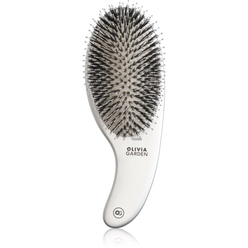 Olivia Garden Expert CURVE Nylon Silver hairbrush with boar bristles 1 pc