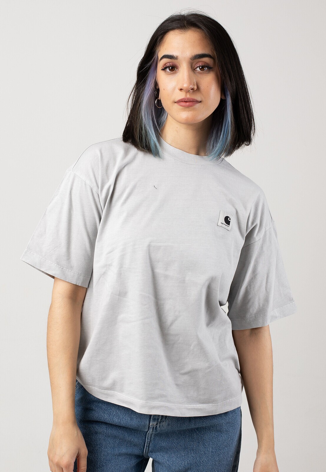 Carhartt WIP - W' Nelson Garment Dyed Sonic Silver - T-Shirt - grey - L - 100% Organic Cotton,Jersey