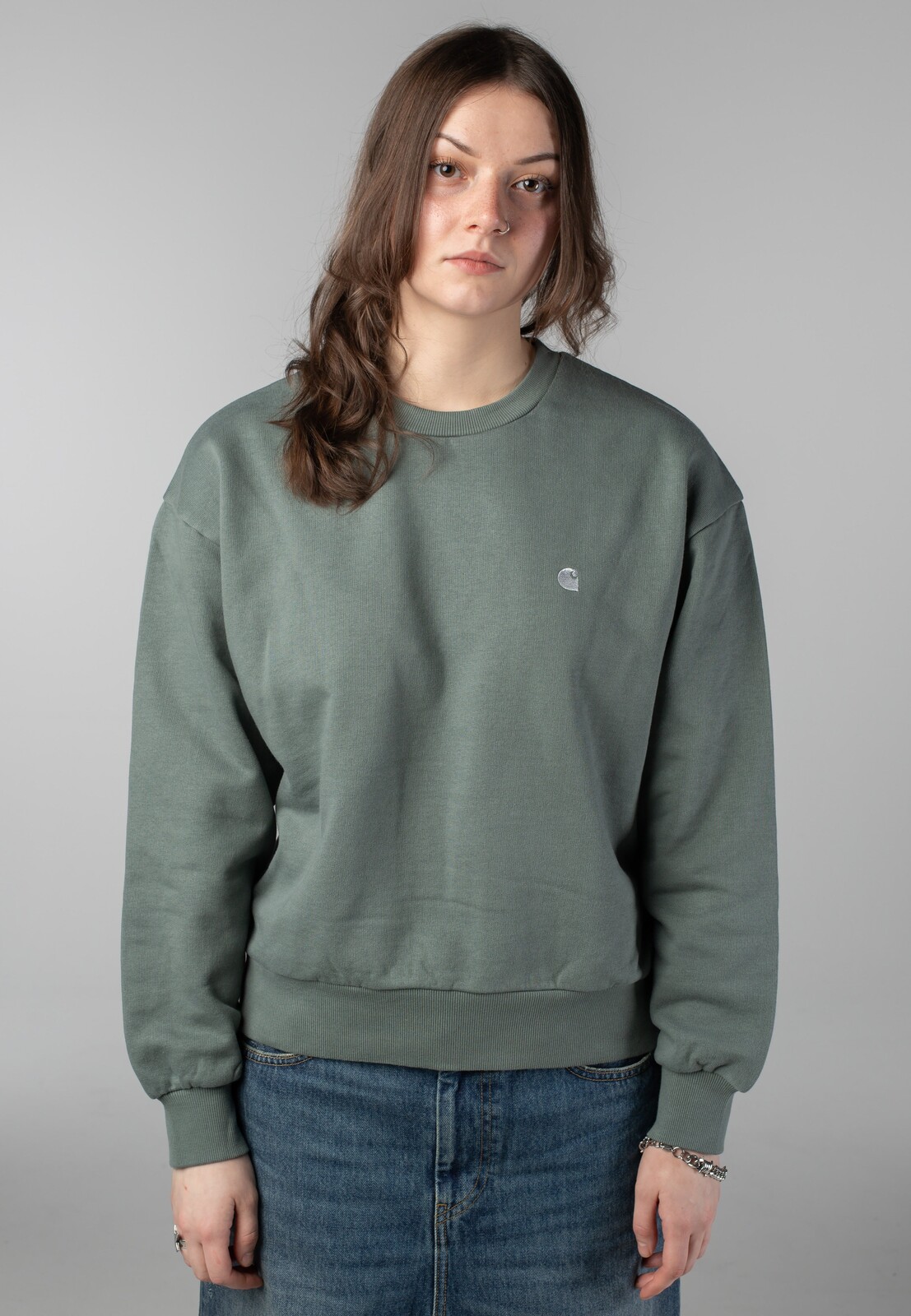 Carhartt WIP - W' Casey Velvet Green/Silver - Sweater - green - L - 100% Cotton,Sweat