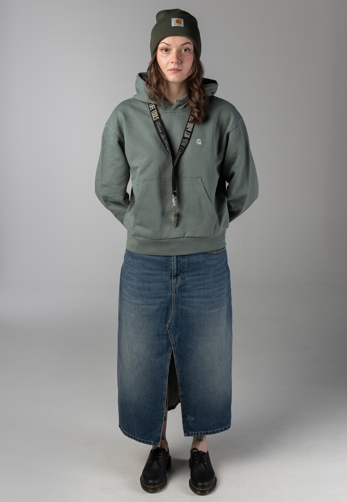 Carhartt WIP - W' Hooded Casey Velvet Green/Silver - Hoodie - green - L - 100% Cotton,Sweat