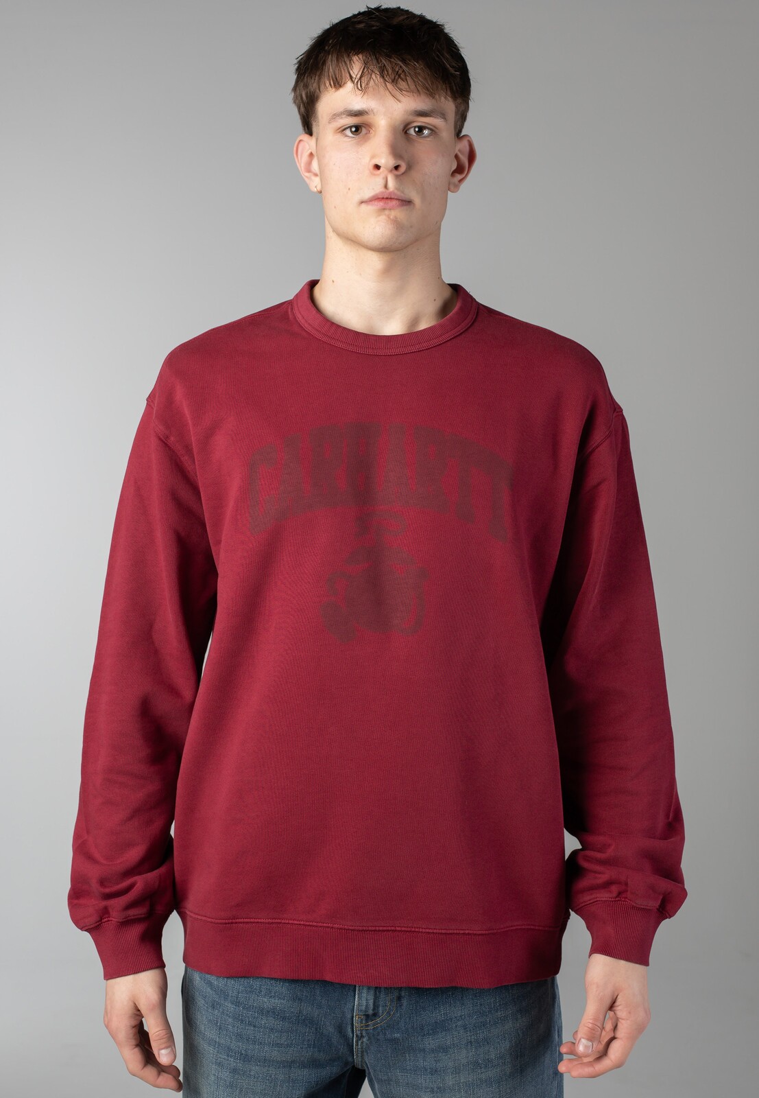 Carhartt WIP - Faded Pond Corps Heavy Stone Wash Marsala - Sweater - red - L - 100% Cotton,Sweat