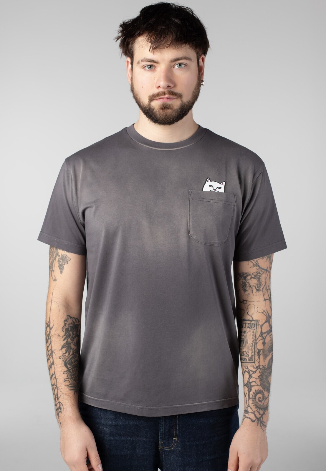 RIPNDIP - Lord Nermal Pocket Charcoal Vintage Wash - T-Shirt - grey - L - Jersey