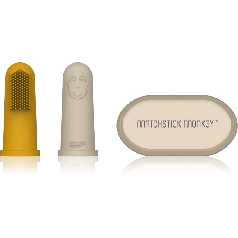 Matchstick Monkey Silicone Finger Toothbrush children’s finger toothbrush with bag Yellow/ Beige 2 pc