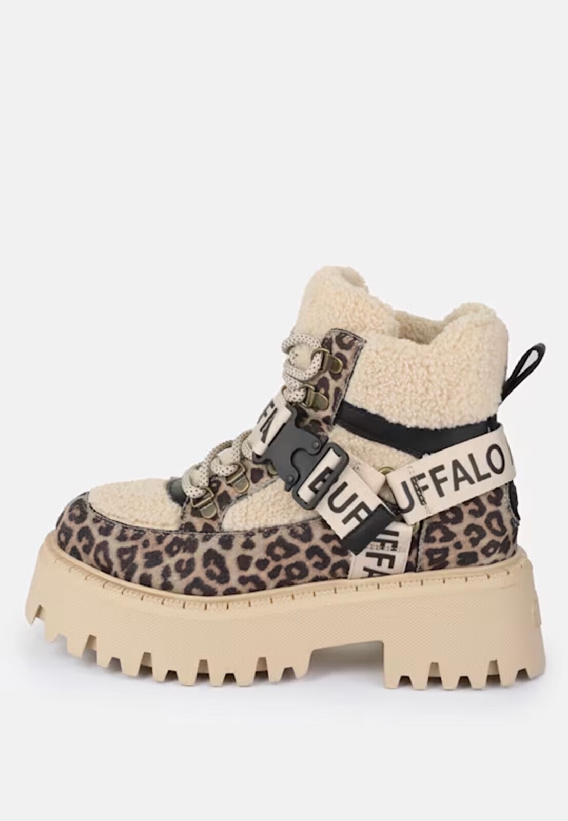 Buffalo - Aspen Com Mid Warm Vegan Beige/Black/Leo - Girl Shoes - brown - EU 36 - Synthetic/Textile/Rubber