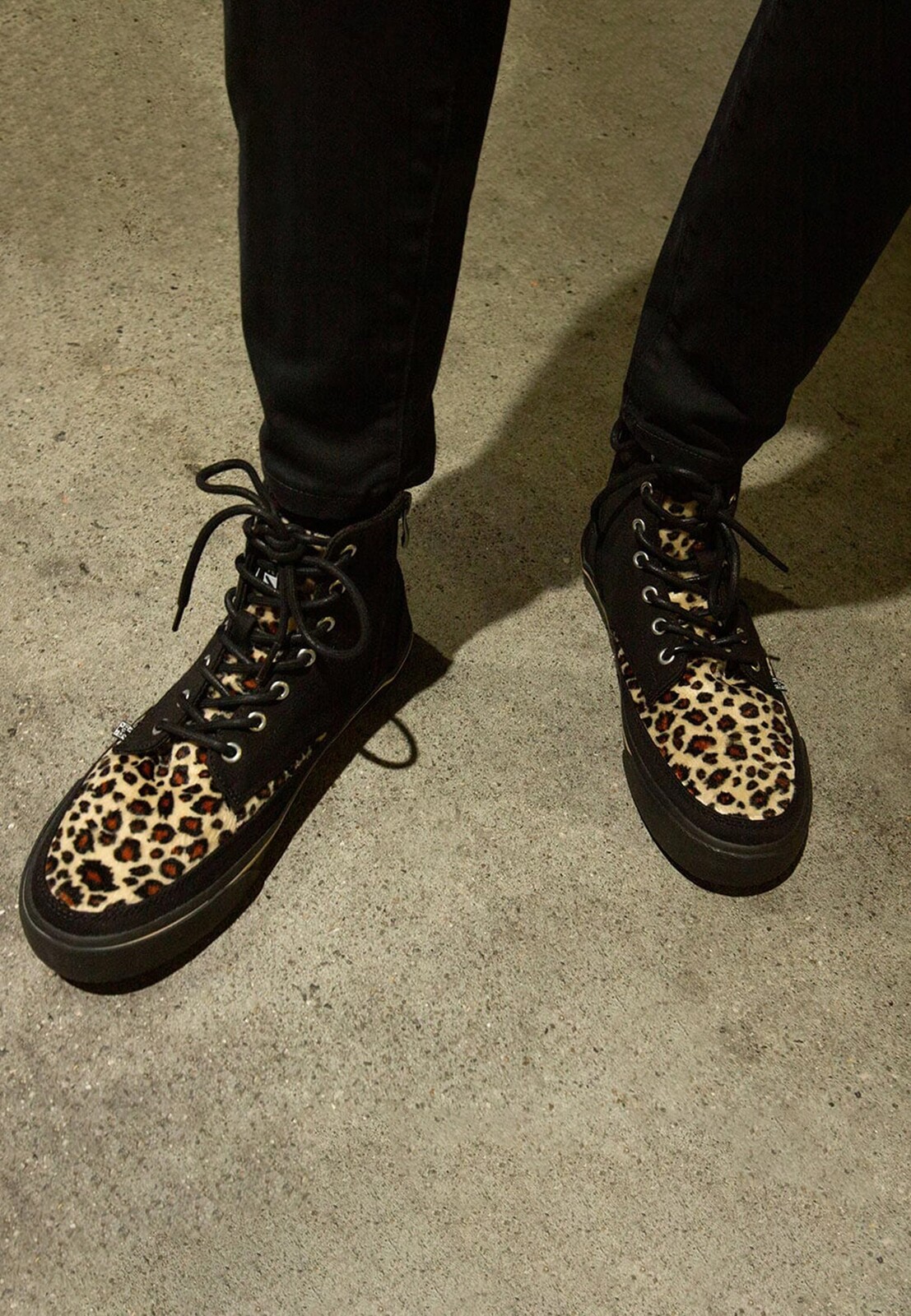 T.U.K. - Creeper Hi Top Classic Black/Leopard Canvas - Girl Shoes