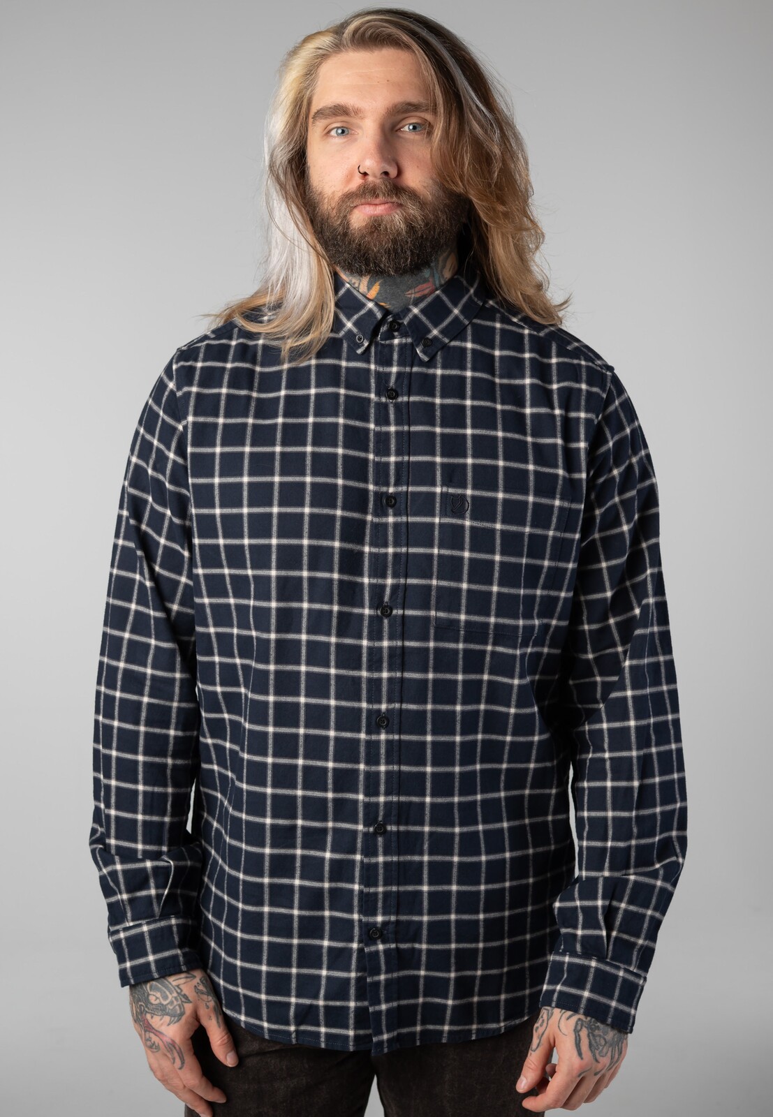 Fjällräven - Övik Flannel Dark Navy/Chalk White - Shirt - gid://shopify/Metaobject/122014793965 - L - 100% Cotton