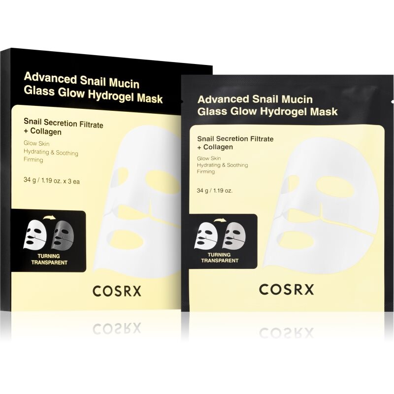Cosrx Advanced Snail Mucin Glass Glow Hydrogel Mask revitalising hydrogel mask with snail extract to even out skin tone 3 pc