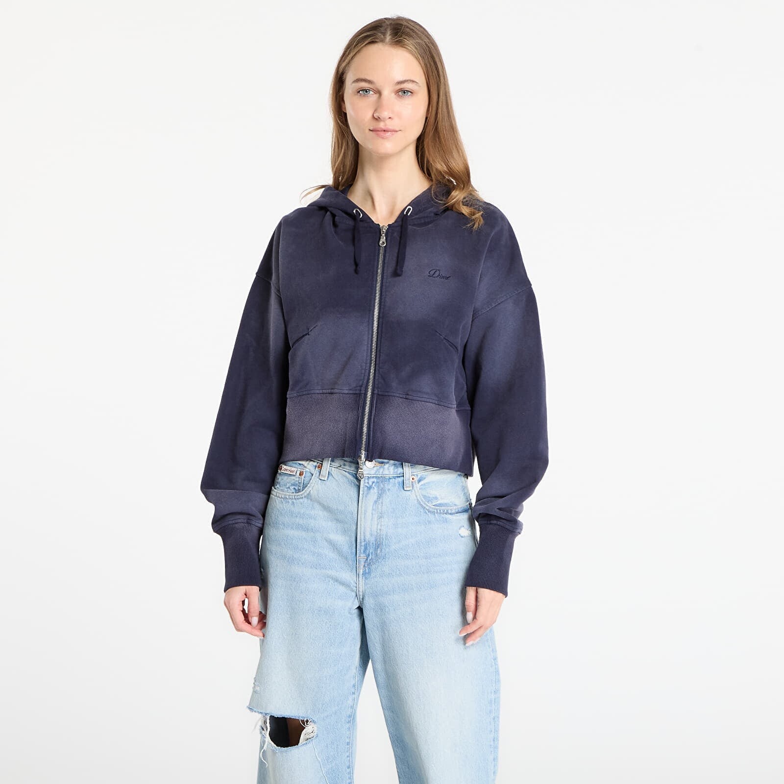 Sweatshirt DIME Cropped Zip Hoodie Navy Washed M