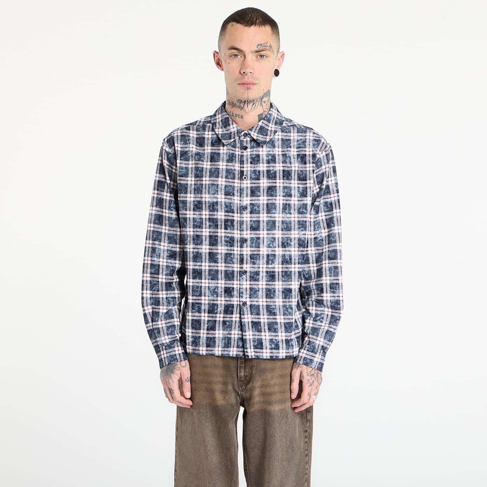 Shirt DIME Plaid Flannel Shirt UNISEX Bleached Navy M