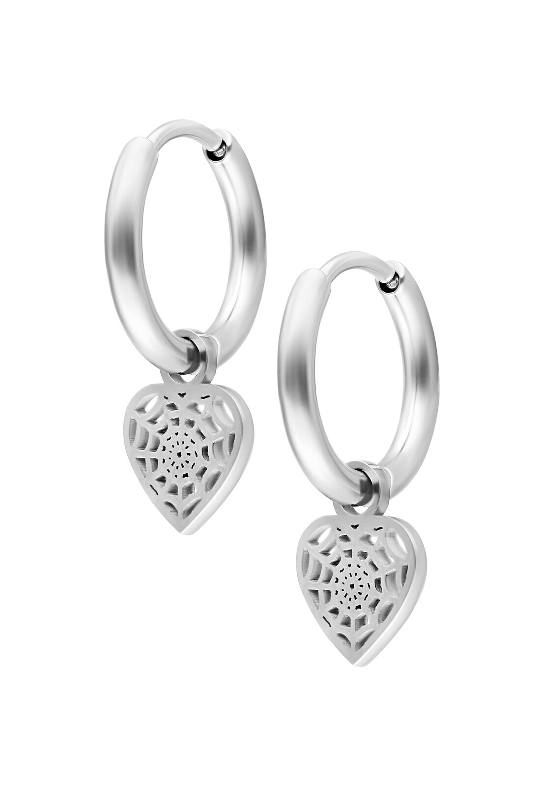 Wildcat - Mini Spiderweb Heart Hoops Pair Silver - Earrings