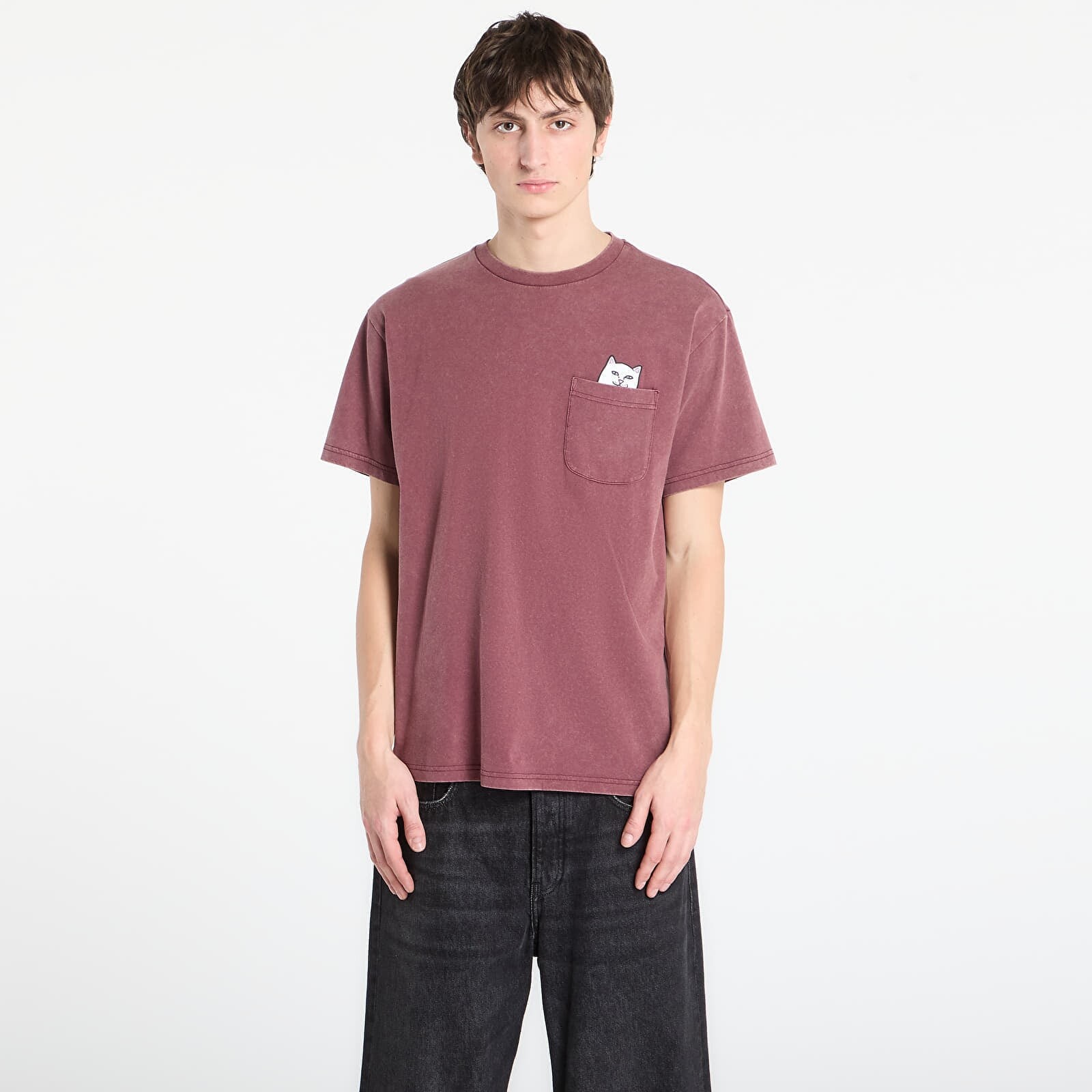 T-shirt RIPNDIP Lord Nermal Pocket Tee Burgundy Vintage Wash L