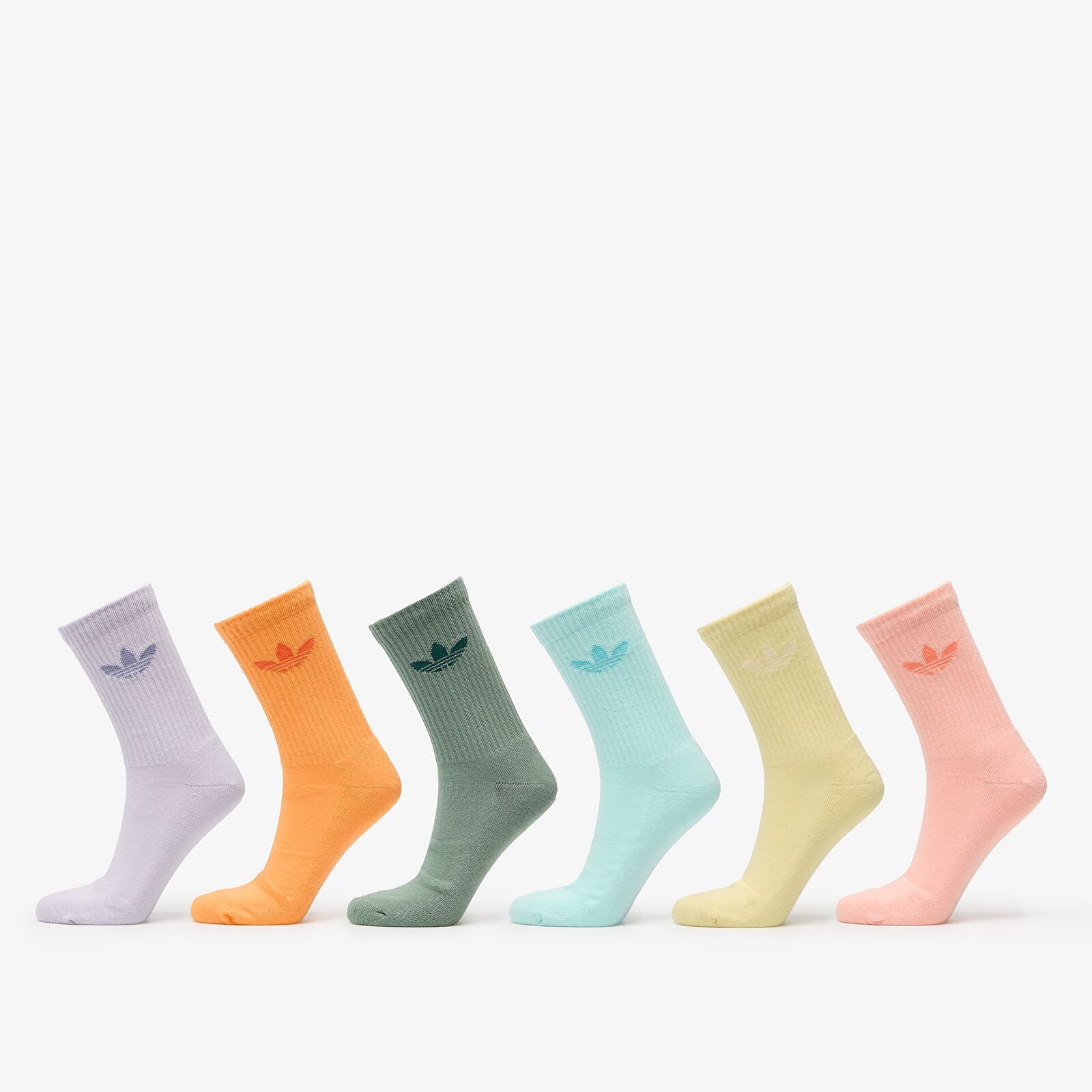 adidas Trefoil Crew Cushion Socks 6-Pack Silver Green/ Glow Pink/ Powder Yellow M