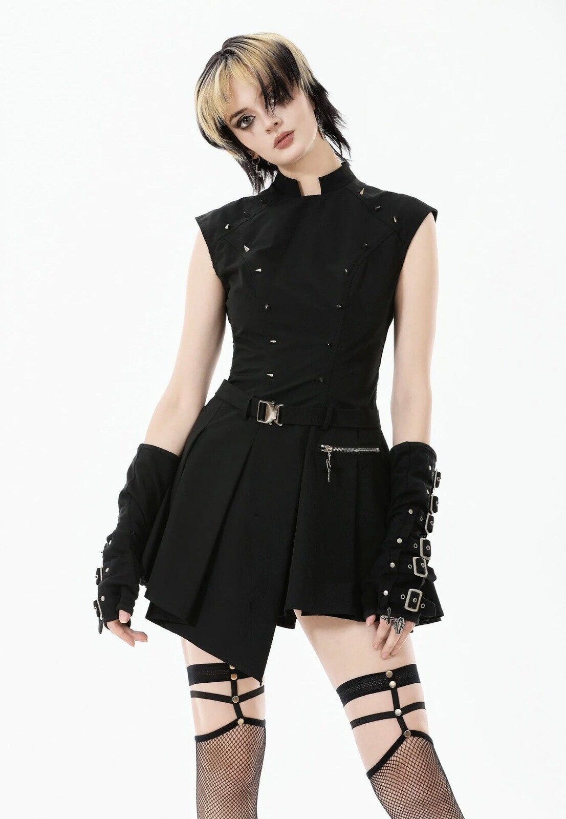 Dark In Love - Punk Studded Asymmetrical - Dress