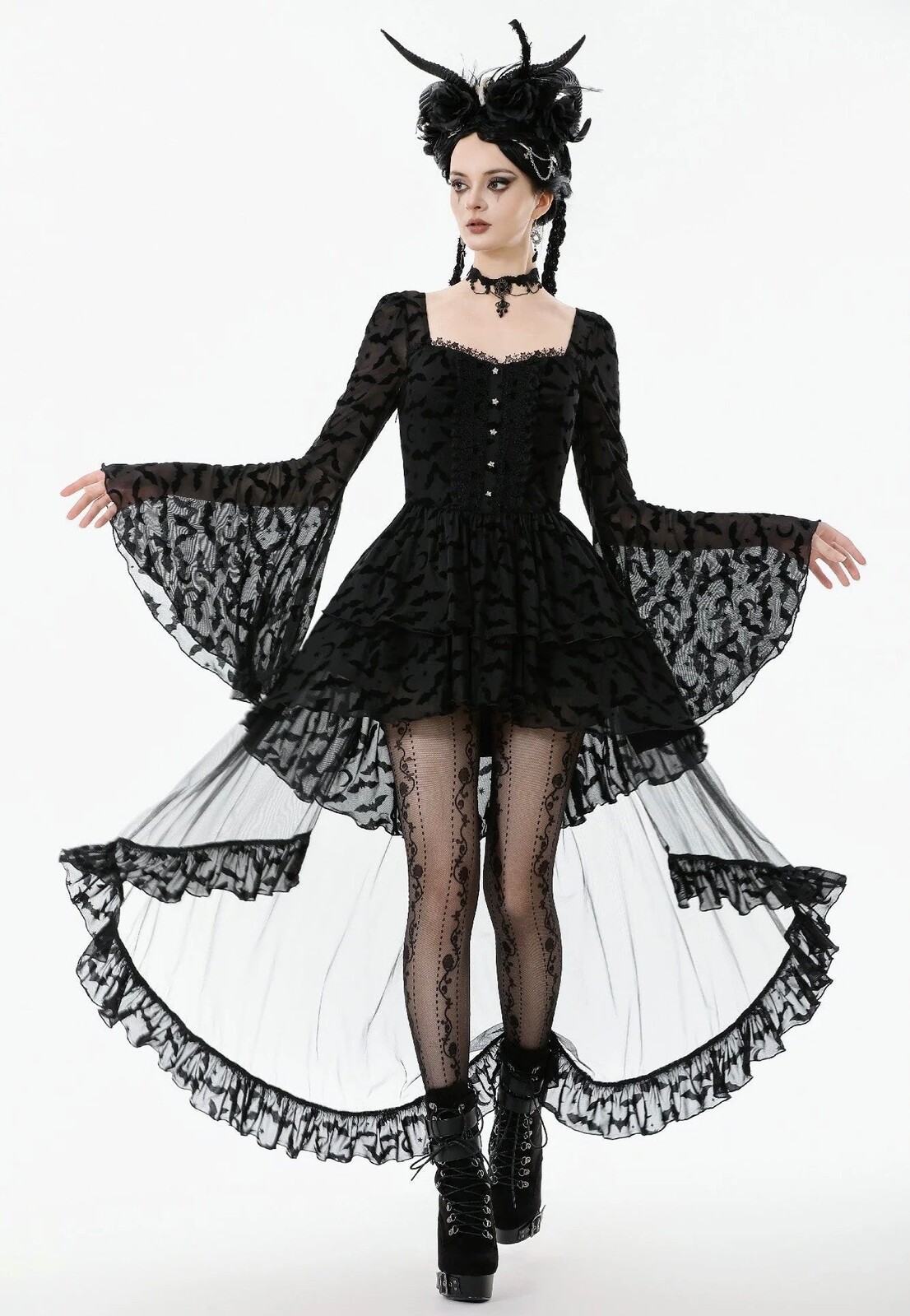 Dark In Love - Star & Moon Gothic Lolita Bat Hem Long - Dress